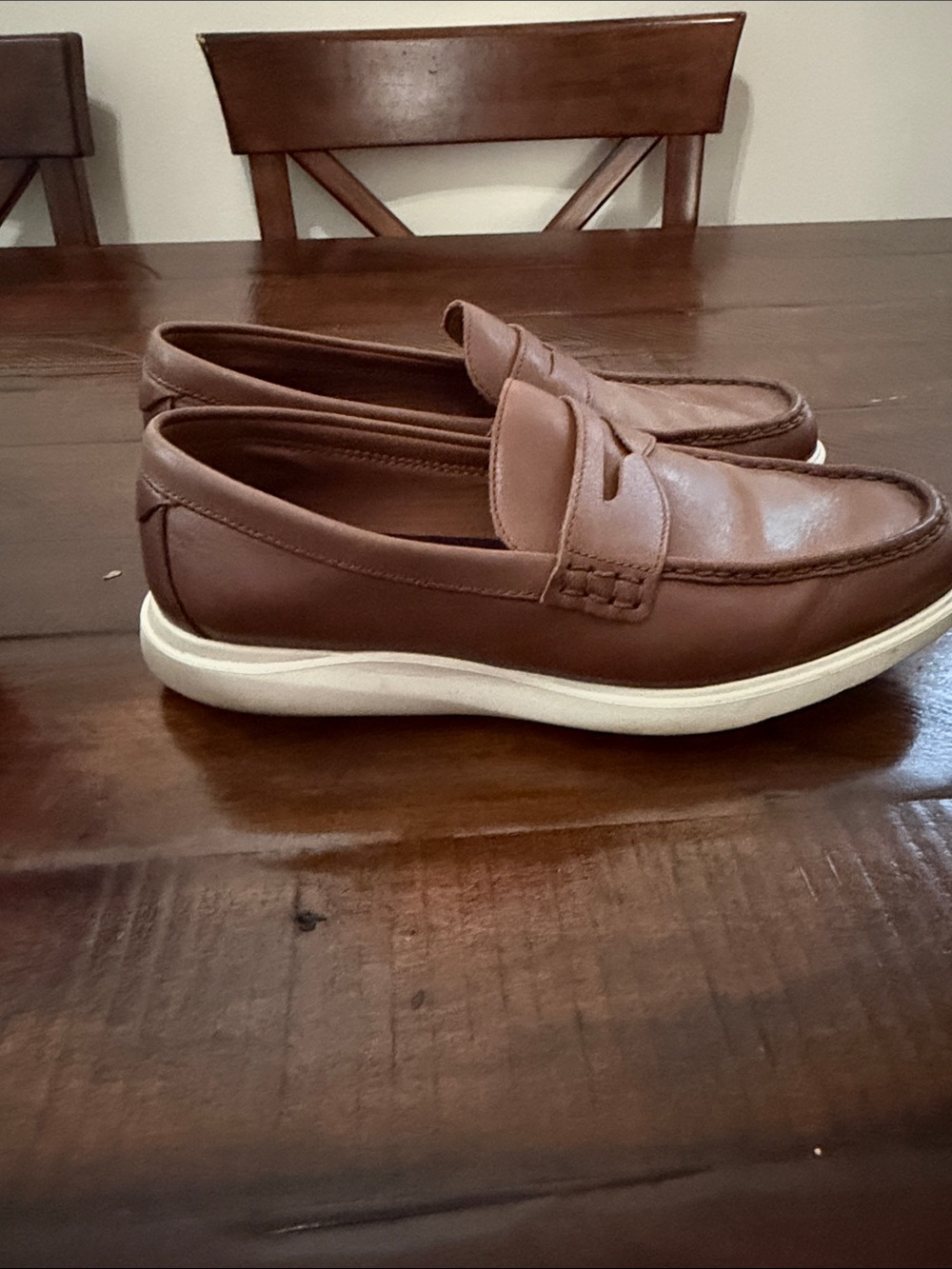 Cole Haan Men's Brown Leather Slip-On Loafers with White Sole